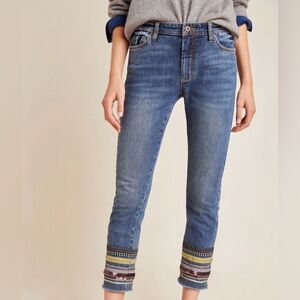 Pilcro High-Rise Embroidered Slim Straight Jeans, Denim Medium Blue